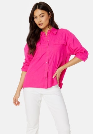 ONLY Caro L/S Oversized Linen Blend Shirt Pink Yarrow L