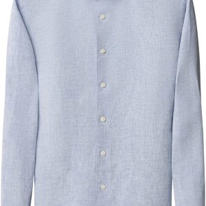 Slim Fit Light Blue Solid Plain Weave Linen Shirt
